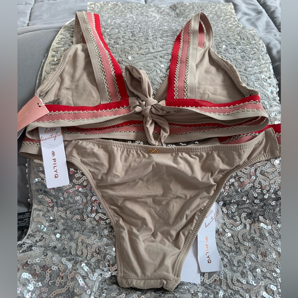 Pilyq Beige and Red Bikini Set
